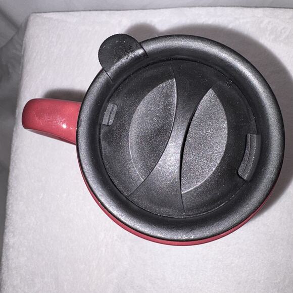 Longaberger Pottery Woven Traditions Tall Paprika Travel Coffee Mug/Cup w/ Lid - Picture 4 of 7